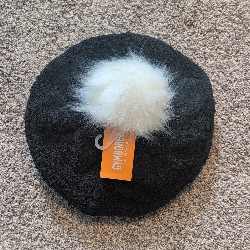 Gymboree Black Beret with White Pom Pom 8+